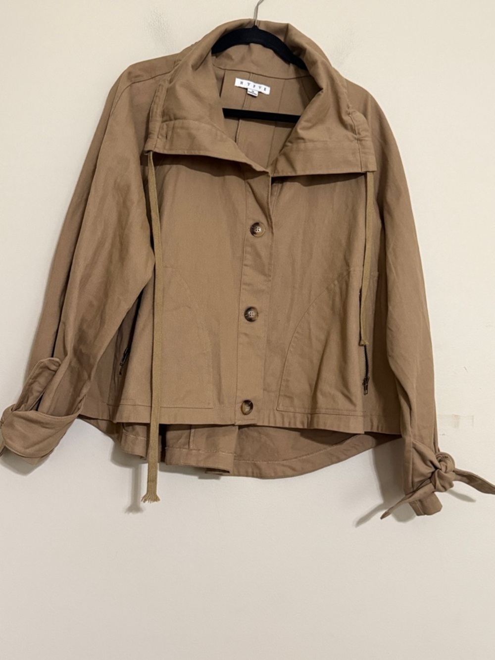 HYFVE Tan Drawstring Utility Jacket women M button down lagenlook y2k boxy retro